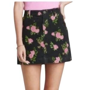 Wild Fable Pink and Black Corduroy Skirt Roses design